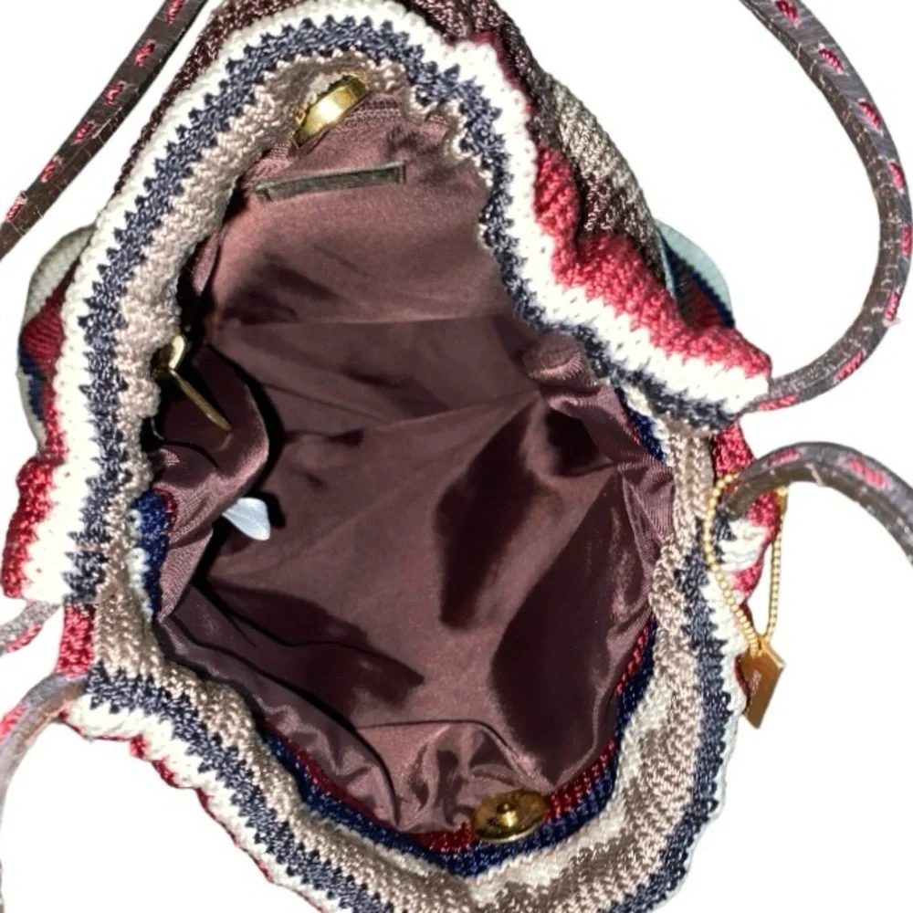 The Sak Elliott Lucca Brown/Multicolor Striped Hand Crochet & Leather Hobo Purse
